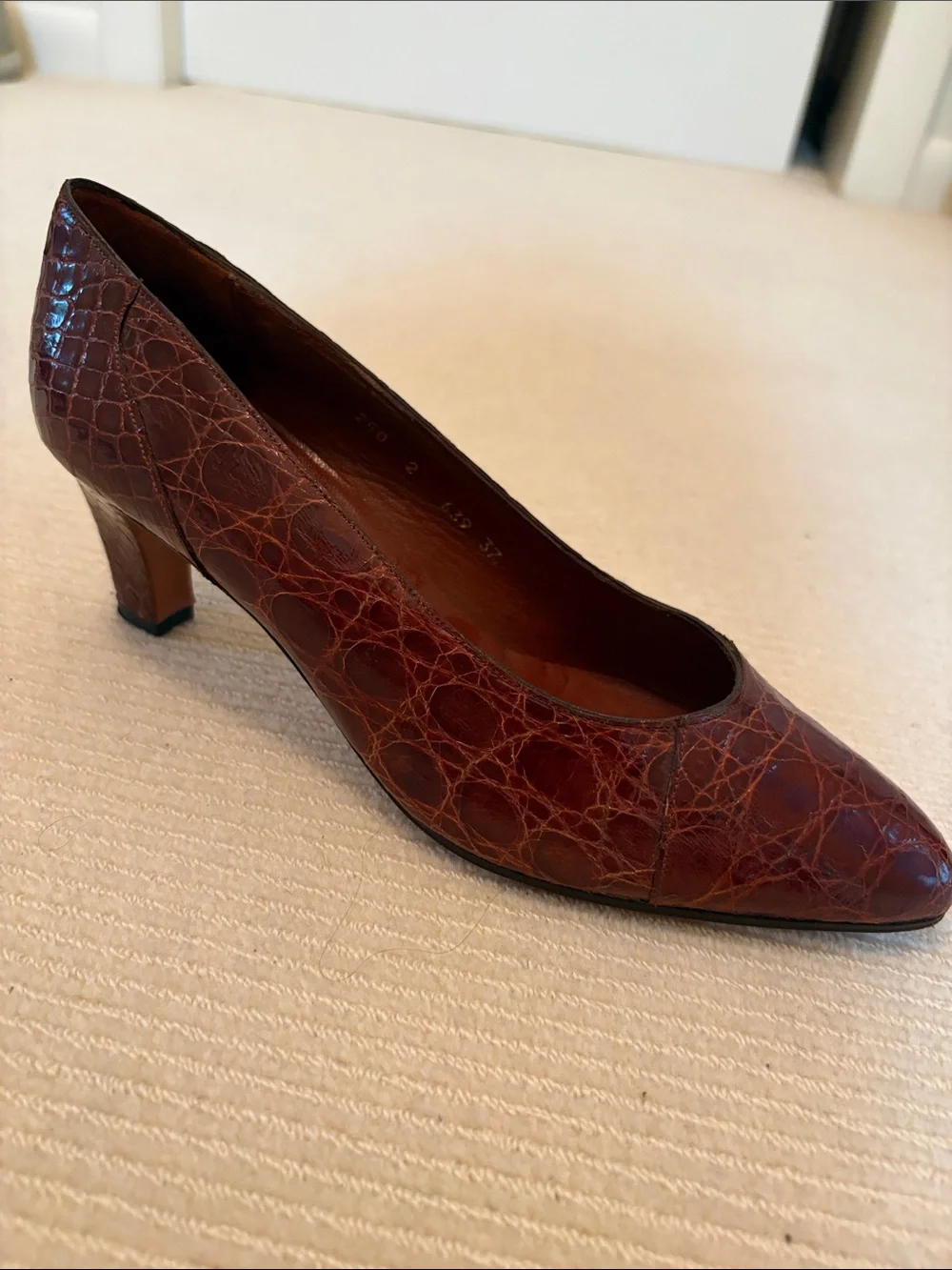 Classic Brown Croc Mid Heel Pump